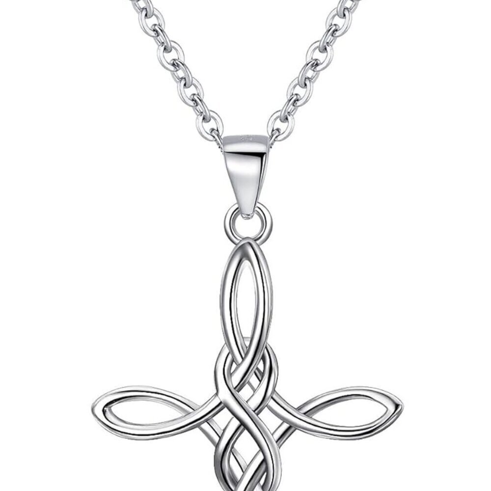 Celtic Cross Necklace Women Sterling Silver Irish Religious Jewelry 21.2"